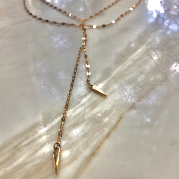 Gold Tone Double Chain Drop Lariat Necklace - Picture 5 of 10